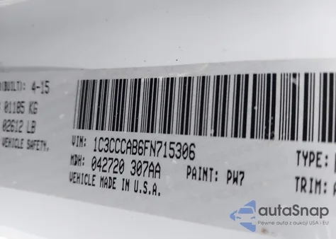 2015 Chrysler 200 Limited z USA, uszkodzony, nr VIN 1C3CCCAB6FN715306